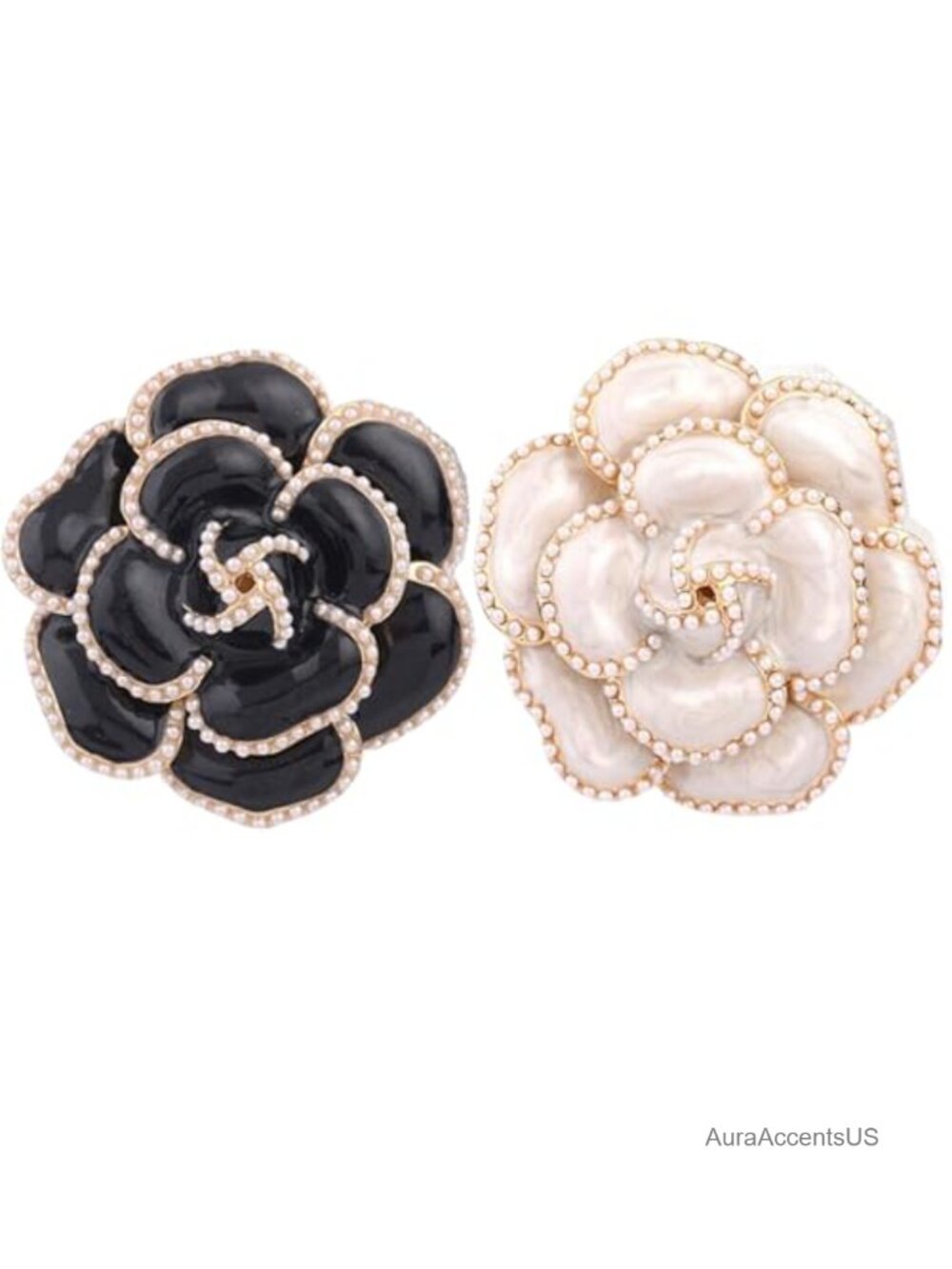2 Pcs Camellia Flower Brooch Pins Faux Pearls Alloy for Women Party Wedding